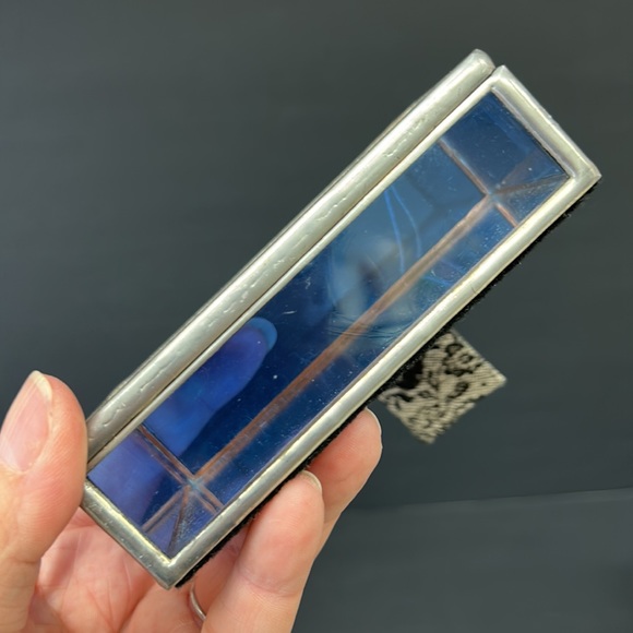Handmade pressed flower blue glass and mirror jewelry box by Margaret Tobin - Picture 3 of 7